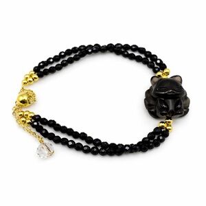 9 Tailed Fox | Black Spinel Adjustable Gold Bracelet